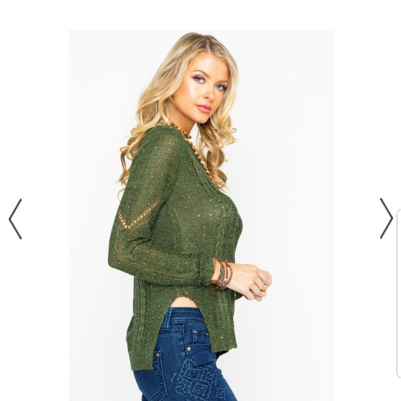 Rock & Roll Cowgirl Women's Sequin Neck Sweater - Picture 4 of 6